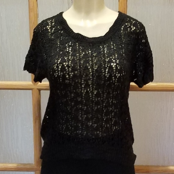 Sweaters - REWIND Lacy Black Short Sleeve Sweater